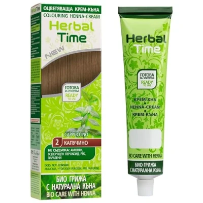 Abbildung von Herbal Time Henna Natürliches Farbcreme Farbe Cappuccino Nº2 für Haare Deckt Graue ab Temporäre Färbung Ohne Ammoniak, Sulfate und Parabene 75 ml