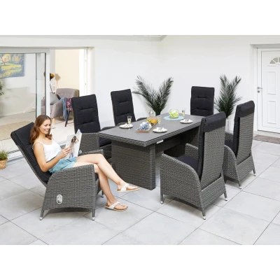 Abbildung von KONIFERA Garten Essgruppe &quot;Brisbane&quot;, (Set, 13 tlg., 6 Sessel, Rückenlehne verstellbar, inkl. Auflagen, Tisch 92x192x74 cm,), Aluminium/Polyrattan, Tischplatte aus Stone Spray Glas in Steinoptik