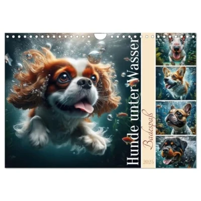 Abbildung von Badespaß Hunde unter Wasser (Wandkalender 2025 DIN A4 quer), CALVENDO Monatskalender