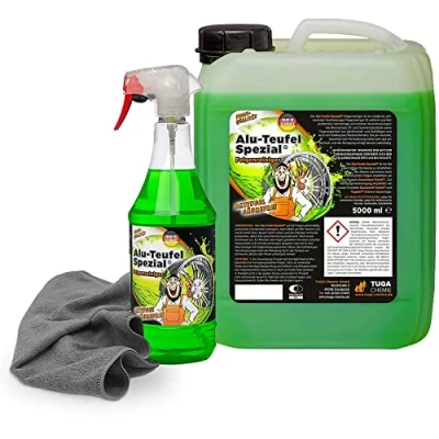 Abbildung von detailzone Felgenreiniger Set: 1x TUGA Alu Teufel Spezial grün 5 Liter + 1 Microfasertuch 40x40 cm grau
