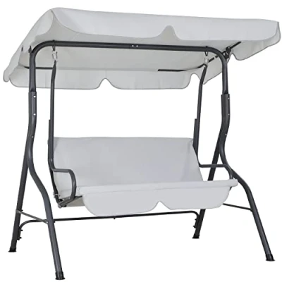 Abbildung von Casaria® Hollywoodschaukel wetterfest 200kg Belastbar Dach Anti Rutsch Füße Garten Terrasse Schaukel Bank 140x112x150cm Rückenlehne 2 Sitzer Hellgrau