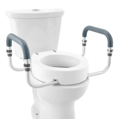 Abbildung von VEVOR Toilettensitzerhöhung, 88,9 mm Hoch, Tragkraft 136 kg, für Runde Standardtoiletten, Aluminium Handlauf, mit EVA Armlehnenpolster, Senioren, Behinderte, Patienten, Schwangere, Mediziner