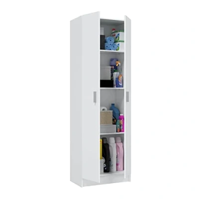 Abbildung von Mehrzweck Kleiderschrank mit zwei Flügeltüren und drei verstellbaren Einlegeböden, Farbe weiß, 59 x 37 H180 cm