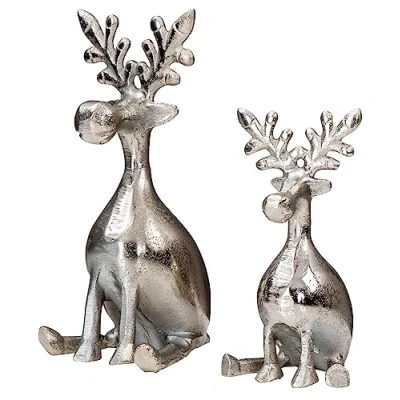Abbildung von levandeo 2er Set Rentiere Metall Silber Hirsche Deko Tischdeko Weihnachtsdeko Figur Weihnachten Tierfigur Aufsteller