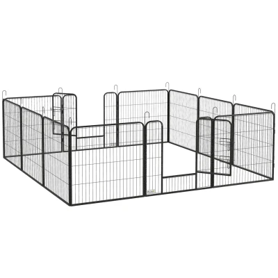 Abbildung von PawHut Welpenauslauf 80cm Hoch, 12 TLG Welpenlaufstall mit 2 Tür, Stahl, Grau