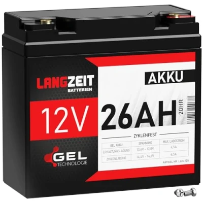 Abbildung von LANGZEIT Akku 12V 26Ah Gel Blei ersetzt 18Ah 19Ah 20Ah 21Ah 22Ah 24Ah 25Ah Profi USV Batterie zyklenfest auslaufsicher LC X1220P XC1222P