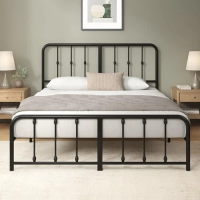 Abbildung von Zinus Florence Bett 140x200 cm 35 hoch Metallbettgestell mit Kopf und Fußteil Lattenrost Bettgestell im Vintage Design Stauraum unter dem Schwarz