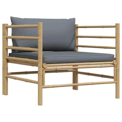 Abbildung von vidaXL Gartensofa mit Dunkelgrauen Kissen Gartensessel Sessel Sofa Lounge Gartenmöbel Loungesessel Gartenstuhl Stuhl Outdoor Bambus