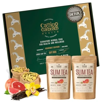 Abbildung von Tee Geschenbox SLIM TEA Grapefruit Körper entgiften &amp; Abnehmen Schnell Detox Grüner Lose, Guarana, Mate, Ingwer, Löwenzahn, Kardamom Kräutertee, 100% Natürlich Teeset 2x 100g