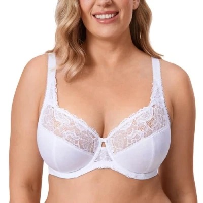 Abbildung von DELIMIRA Damen Minimizer BH ohne Einlagen mit Spitze Bügel Große Größen Weiss 100I