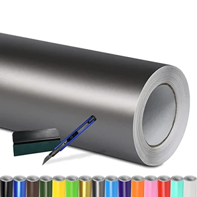 Abbildung von Folindo® Autofolie Grau Matt (9/m²) 5 x 1,52 m + Rakel &amp; Cutter Selbstklebende Luftkanal Folie zur Auto Folierung Blasenfrei
