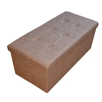Abbildung von HS Lighting Sitzbank Sitztruhe mit Stauraum, Faltbare Polsterbank Aufbewahrungsbox Deckel, gepolstert, aus Leinen, 76x38x38cm (Braun)