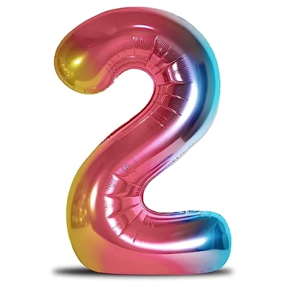 Abbildung von envami® Luftballon Geburtstag XXL Regenbogen Rainbow Riesen Folienballon in 40&quot; 101cm Geburtstagsdeko Ballon Zahl Deko zum fliegt mit Helium (Zahl 2)