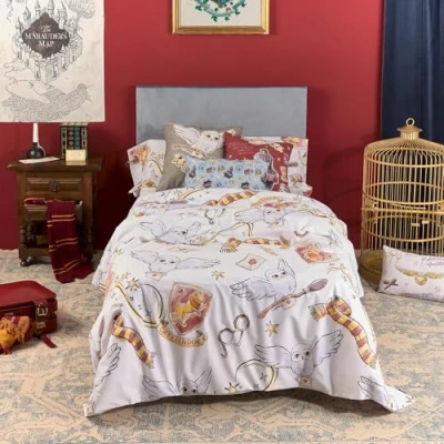 Abbildung von Belum Harry Potter Bettbezug, Modell Hedwig, Bettbezug mit Knöpfen, 100% Baumwolle, hochwertiger (105 cm Bett (180 x 240 cm))
