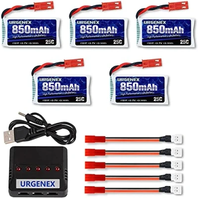 Abbildung von URGENEX 3.7V Lipo Battery 850mah Rechargeable with JST Plug X5 Charger for MJX Syma Holy Stone Sky Viper RC Quadcopter Drone X56W X400 X400W X300C X400C X800 HS110 HS200 S670 V950hd S1750 V2450