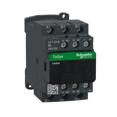 Abbildung von Schneider TeSys D Schütz LC1D18BL, 18 A, 3P, nach AC 3, DC Spule, 24 V, weiß