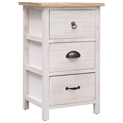 Abbildung von vidaXL Paulownia Holz Beistellschrank mit 3 Schubladen Nachtschrank Schubladenschrank Kommode Nachttisch Flurschrank Telefontisch 35x25x57cm