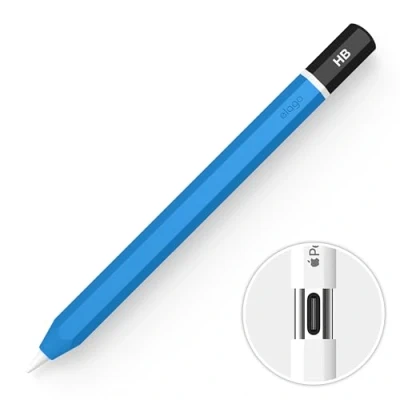 Abbildung von elago Klassische Hülle Kompatibel mit Apple Pencil (USB C) Hülle, Dauerhaftes Silikon, Klassisches Design, Magnetischer Aufladung (Blau)