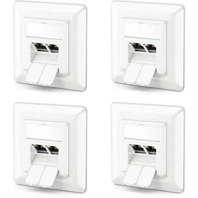 Abbildung von deleyCON 4x CAT6a Netzwerkdose 2x RJ45 Buchse Geschirmt Unterputz Montage 10 Gbit Ethernet Netzwerk LAN Dose Patchkabel Netzwerkkabel Verlegekabel Weiß