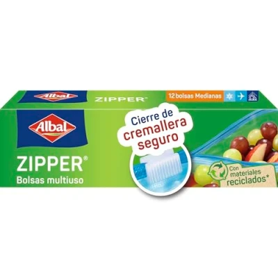 Abbildung von Albal ZIPPER, Mehrzweckbeutel, Reißverschluss, mittelgroß, 1 Packung mit 12 Stück