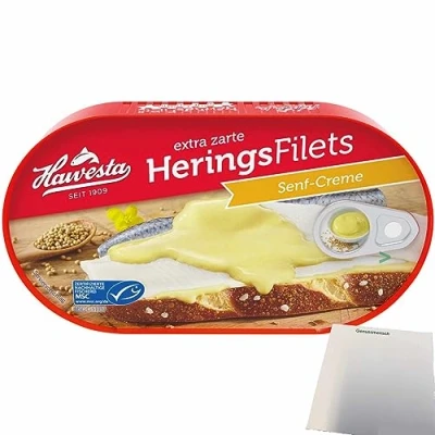 Abbildung von Hawesta Heringsfilets in Senf Creme MSC (1x200g Dose) + usy Block