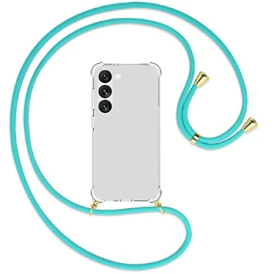 Abbildung von mtb more energy® Handykette kompatibel mit Samsung Galaxy S23 5G türkis/Gold Smartphone Hülle zum Umhängen Anti Shock Full TPU Case
