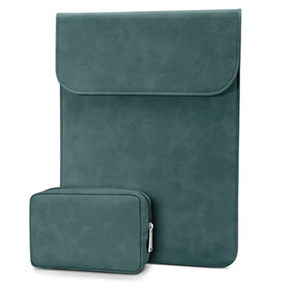 Abbildung von TECOOL 13 Zoll Laptop Hülle Tasche und Zubehörtasche für 2018 2020 2024 MacBook Air M3 M2 M1, 2016 2022 Pro Surface pro, XPS 13, Faux Wildleder Schutzhülle, Dark Grun