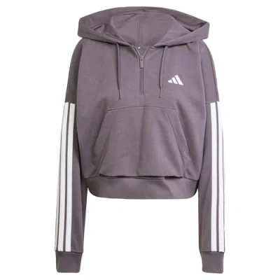 Abbildung von adidas Damen Essentials 3 Stripes French Terry Quarter Zip Hoodie, Grey Strata/White, XXS
