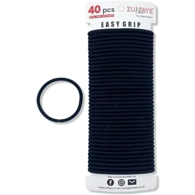 Abbildung von Zulfaye Haargummis für dickes Haar, elastische Haarbänder Frauen, 4 mm, hakenfrei, starke Haargummis, keine Schäden, Mädchen, Haarbänder, Pferdeschwanz Halter (40 Stück, Schwarz)