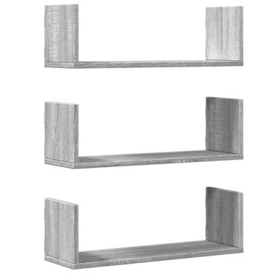 Abbildung von vidaXL Wandregale 3 STK., Wandregal mit Stauraum, Hängeregal für Esszimmer Wohnzimmer, Bücherregal Schweberegal Wandboard, Grau Sonoma Holzwerkstoff