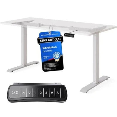 Abbildung von DESQUP® PRO Höhenverstellbarer Schreibtisch Gestell Tischgestell höhenverstellbar mit 5 Jahre Garantie Weißes elektrisches Memory Funktion, USB Ladebüchse &amp; Kollisionschutz