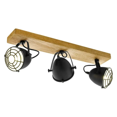 Abbildung von Eglo 49078 Spotleuchte GATEBECK Holz natur, Stahl schwarz E14 3X40W L:59cm B:11cm H:20,5cm dimmbar
