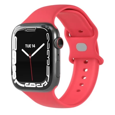 Abbildung von EAZY CASE Uhrenarmband Silicon Armband iWatch 9 8 7 6 5 4 3 2 1 SE Ultra, Watch Series 42mm 44mm 45mm 49mm Knopf Verschluss Hellrot