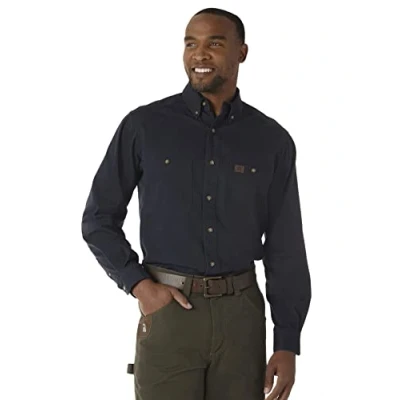 Abbildung von Wrangler Riggs Workwear Men&#039;s Logger Twill Long Sleeve Work Shirt, Navy, XL Tall