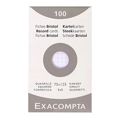 Abbildung von Exacompta 13602E Karteikarten (205q/qm Karton, holzfrei, DIN A6, kariert, gelocht) 100er Pack weiß