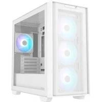 Abbildung von ASUS A21 Plus TG ARGB White microATX PC Gehäuse (vorinstallierte Lüfter, Mesh Frontpanel, kompatibel mit Mainboards versteckten Anschlüssen, 360 mm Radiatoren, 380 Grafikkarten, weiß)