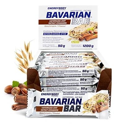 Abbildung von Energybody® Bavarian Bar Haferriegel &quot;Hafernuss Zimt&quot; 24x50g / Energieriegel als Oatsnack/Powerriegel Flapjack Sportnahrung/Haferflocken Riegel, Kohlenhydrate Riegel Sportlernahrung