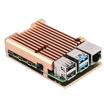 Abbildung von ZkeeShop Aluminium Gehäuse mit Dual Lüfter Kühlkörper Compatible for Raspberry Pi 4 Model B (Raspberry Board Nicht enthalten) (Gold Without Fan)