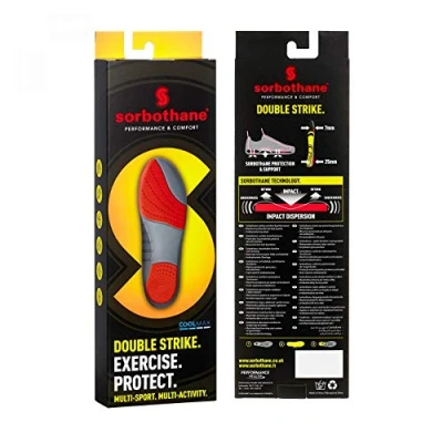 Abbildung von Sorbothane Double Strike Insoles for Men and Women Antibacterial Shock Absorption &amp; Heel Support Insoles, Size 3 4.5 UK, 35 37 EU, Yellow