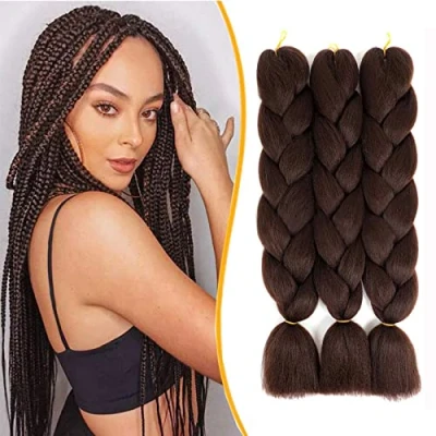 Abbildung von WoWCFyyds 3Packs Kanekalon Kunsthaar Hair Jumbo Braids Extension Ombre Braiding Haarverlängerung 24&quot;Flechten Synthetic Zöpfe Box Braid Haar（Braun 4#）