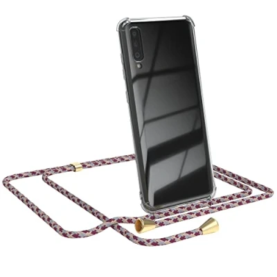 Abbildung von EAZY CASE Handykette kompatibel mit Samsung Galaxy A70 Handyhülle Umhängeband, Handykordel Schutzhülle, Silikonhülle, Hülle Band, Stylische Kette für Smartphone, Bordeaux Camouflage