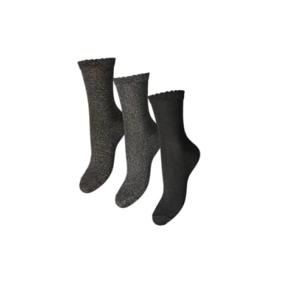 Abbildung von pieces Socken &quot;PCSEBBY GLITTER LONG 3 PACK SOCKS NOOS&quot;, (Set, Paar), mit gerippten Bündchen und Muschelsaum