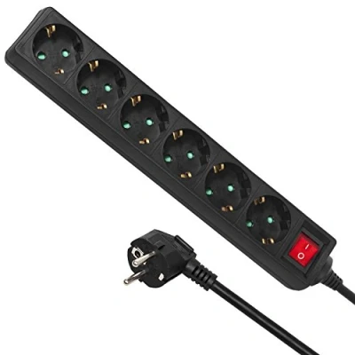 Abbildung von Maclean MCE195G 6 fach Steckdosenleiste 5m mit Schalter Mehrfach Steckdosen Stecker Leiste Kinderschutz Schuko 3500W