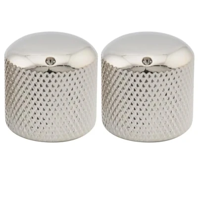 Abbildung von Musiclily Pro Metrisch Stahl Potiknopf Push on Dome Knobs mit Indikator Punkt für Import E Gitarre oder Bass, Nickel (2 Stück)