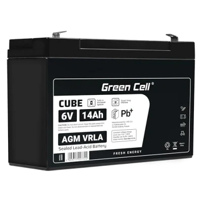 Abbildung von Green Cell AGM 6V 14Ah Akku VRLA Bleibatterie Bleiakku Ersatzakku Gelakku Akkubatterie Zyklenfest Unbemannt Spielzeug Elektro Alarm Notstrom Kinderfahrzeuge Kinder Quad, Schwarz