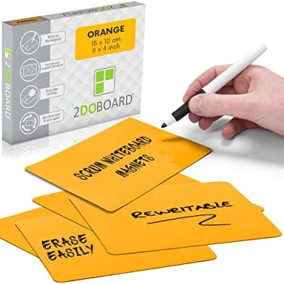 Abbildung von 2DOBOARD Beschreibbare Magnete 15 x 10 cm für Kanban Board oder Scrum Tafel 25 Stück Orange Karten Whiteboard zum beschriften Magnetic Notes (Orange)