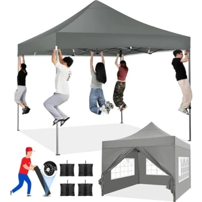 Abbildung von COBIZI faltpavillon pavillon 3x3 wasserdicht stabil Winterfest 2.0, Outdoor faltbar gartenpavillon UV Schutz 50+ 3 höhenverstellbar, Partyzelt mit 4 Seitenteilen und Sandsack, Grau