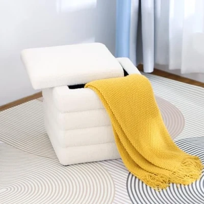 Abbildung von LEUTED Sitzwürfel mit Stauraum, Sitztruhe Teddystoff Sitzhocker, Sitzbox großem Stauraum modern Aufbewahrungsbox für Schlafzimmer Flure Weiß