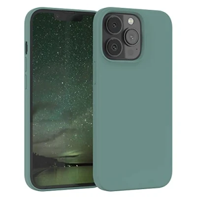 Abbildung von EAZY CASE Premium Silikon Handyhülle kompatibel mit iPhone 13 Pro, Slimcover Kameraschutz und Innenfutter, Silikonhülle, Schutzhülle, Bumper, Handy Case, Hülle, Softcase, Nacht Grün