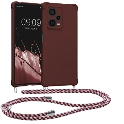 Abbildung von kwmobile Necklace Case kompatibel mit Xiaomi Redmi Note 12 Pro+ 5G / Pro Plus Hülle Cover Kordel zum Umhängen Silikon Schutzhülle Bordeaux Violett